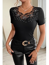 ieftine Topuri din dantelă-Pentru femei Bluză Topuri din dantela Simplu Elegant Modern Manșon scurt Stil Nautic Topuri obișnuite Concediu Ieșire Dantelă Negru Alb Vară