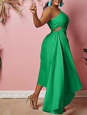 abordables Robe Simple-Robe Maxi Femme Robe A Ligne Couleur Unie Robes de Travail Robe Off The Shoulder Formelle Fête de Travail Coupe Régulière Simple Une Épaule Jaune Rouge Vert Été Printemps