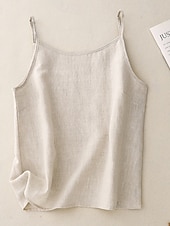 abordables Chemises-Femmes Chemise en lin Chemisier Chemises en coton et lin Uni Occasionnel Sans manches Bretelle Hauts Réguliers Quotidien Sortir Noir Blanche Abricot Été