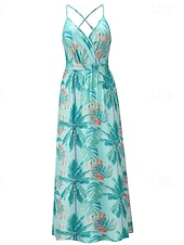 preiswerte Druck Blumen Kleider-Damen Midikleid Sommerkleid Unterkleid Boho-Kleid Mode Modern Täglich Strand Wochenende Normale Passform Blumen Ärmellos V Ausschnitt wasserblau Schwarz Rosa Orange Sommer