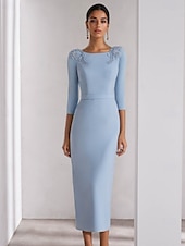 levne Koktejlové šaty-Pouzdrové Koktejl Šaty Elegantní Šaty Formální Svatební Po kotníky 3/4 délka rukávu Tričkový Stretch Crepe s Rozparkem 2025
