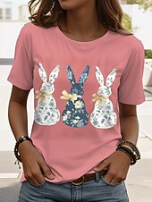 halpa Pääsiäispaita-Pääsiäinen Naisten T-paita Kuvitettu Eläin Tyylikäs Vapaa-aika Lyhythihainen Tiukka pyöreä kaula-aukko Tavalliset topit Päivittäin Viikonloppu Painettu Musta Valkoinen Punastuvan vaaleanpunainen