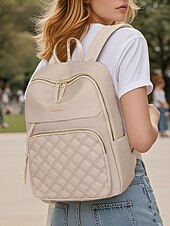ieftine Rucsaci la Modă-Rucsac de modă cu quilt pentru femei geantă de călătorie stilată cu multe buzunare și fermoare aurii pentru utilizare zilnică