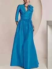 A-Line Mermaid Sheath Mother of the Bride Dress Elegant Vintage Party Jewel Neck V Neck Floor Length Chiffon 3/4 Length Sleeve Half Sleeve with Ruched Draping Split Front 10