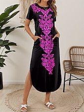 abordables Robe Boho-Femmes Robe Midi Robe T-Shirt Robe d&#039;été Occasionnel Quotidien Coupe régulière Graphique Tribal Manche Courte Col ras du cou Blanche Bleu Violet Vert Été