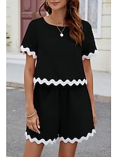 abordables Ensembles courts pour femmes-Ensembles de shorts de mode streetwear pour femmes en 2 pièces à manches courtes à col rond en couleur unie imprimé décontracté quotidien noir rose bleu été coupe régulière