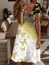 abordables Les animaux s&#039;habillent-Femmes Mini Robe Robe T-Shirt Robe trapèze Robe d&#039;été Vacances Occasionnel Quotidien Fête Week-end Coupe régulière Graphique Papillon Manche Courte Col ras du cou Jaune Été Printemps