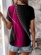 billige Kunst &amp; Design t-skjorte-Dame T skjorte Grafisk Geometrisk Stilfull Fritid Kortermet V-hals Vanlige topper Daglig Trykt mønster Rød Blå Fuksia Sommer Vår