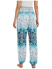 billiga Byxor-Dam Linneinspirerade byxor Brett skaft Byxor Etnisk Stil Ledigt Boho Fullängd Hög midja Blommig Ficka Elastisk midja Tryck Mateial som andas Mjuk Microelastisk Utomhus Yoga Rosa Kungsblå Blå Purpur