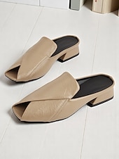 billige Tresko og tøfler til kvinner-kvinners peep toe muldyr – brettet design av kunstskinn mulesko for moderne arbeidsstil