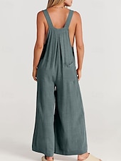 olcso hivatalos jumpsuits-női normál kantáros overál utcai viselet egyszínű ujjatlan U-nyakú zsebes utcai mindennapi normál szabású fekete sárga világoszöld nyári