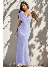 baratos AZUL-Vestido de noite estilo celebridade, sereia/trompete azul, renda floral queimada, comprimento até o chão, sem mangas, decote coração com laço(s), 2025
