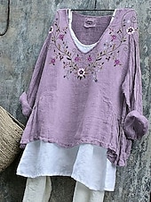 tanie Kwiatowe topy-Damskie Bluzka Kwiaty Graficzny Elegancki Codzienny Rękaw 3/4 W serek Zwykłe topy Codzienny Biały Rumiany róż Niebieski Fioletowy Zielony Lato Wiosna