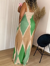 preiswerte Ausgefallene Kleider-Damen Langes Kleid Maxikleid Sommerkleid Unterkleid Druckkleid Elegant Täglich Ausgehen Sommerkleid Normale Passform Geometrisch Farbblock Ärmellos Quadrathals Gelb Leicht Braun Purpur Braun Sommer