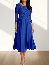 abordables Longueur du thé-Robe Mère de la Mariée A-Line Invité de Mariage Élégante Col Arrondi Longueur Thé Chiffon Manches 3/4 avec Plis Appliques Robe Midi 2025