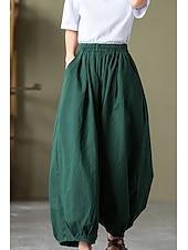 economico Pantaloni in lino e cotone semplici-Per donna Pantaloni in cotone e lino Culotte Moda Streetwear Lunghezza intera Naturale Semplice Tasca Elastico in vita Comodo All&#039;aperto Confortevole Vacanza Weekend Marrone rossastro Nero Verde