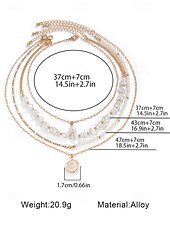 cheap Women&#039;s Necklace-Women&#039;s Boho Layered Shell and Bead Necklace Set – Beach-Style Turquoise Pendant and Gold Charms for Summer Vacations and Festivals