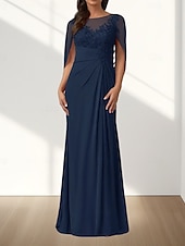preiswerte Bodenlänge-A-Linie Brautmutterkleid Hochzeitsgast Elegant Rundhalsausschnitt Bodenlang Chiffon Ärmellos mit Applikationen Raffung 2025