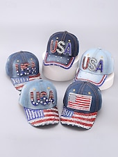 ieftine Pălării de damă-șapcă de baseball din denim cu strass SUA – pălărie strălucitoare cu steag american patriotic pentru femei și bărbați, accesoriu reglabil pentru ținuta de 4 iulie pentru ziua independenței
