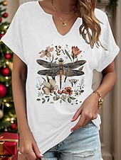 abordables T-shirt floral-Femmes T-shirt Fleuri Graphique Animal Bohème ancien Élégant Manche Courte Encolure en V Hauts Réguliers Quotidien Week-end Imprimé Noir Blanche Rouge Gris Été Printemps