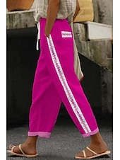 economico Pantaloni in cotone e lino con grafica-Per donna Pantaloni in cotone e lino Pantaloni Eleganti Casual Lunghezza intera Naturale Floreale Tasca Stampa Design con Coulisse Elastica Comodo Confortevole Streetwear Uscire Nero grigio Magenta