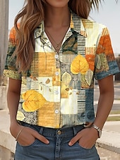 abordables Hauts Floraux-Femmes Chemise Fleuri Graphique Géométrique ancien Élégant Occasionnel Manche Courte Col de chemise Hauts Réguliers Quotidien Jaune Été Printemps