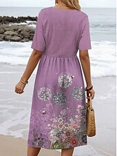tanie Sukienki boho-Damskie Sukienka mini Sukienka t-shirtowa Sukienka A line Letnie sukienki Urlop Codzienny Codzienny Regularny Kwiaty Graficzny Krótki rękaw Półgolf Niebieski Fioletowy Zielony Lato