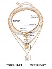 cheap Women&#039;s Necklace-Women&#039;s Boho Layered Shell and Bead Necklace Set – Beach-Style Turquoise Pendant and Gold Charms for Summer Vacations and Festivals