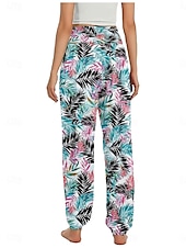 economico Pantaloni in cotone e lino con grafica-Per donna Pantaloni ispirati al lino Gamba larga Pantaloni Stile Etnico Casual Boho Lunghezza intera Vita Alta Floreale Foglia Tropicale Tasca Elastico in vita Stampa Traspirabilità Morbido