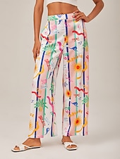 cheap Pants-Tropical Print Wide-Leg Pants