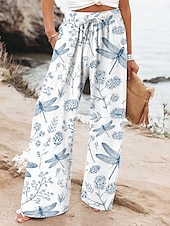 abordables pierna ancha y cintura alta-Mujer Perneras anchas Pantalones anchos Pantalones cortos de playa Vacaciones Vintage Moda Longitud total Alta cintura Graphic Flor Correa Estampado Transpirable Suave Microelástico Vacaciones Casual