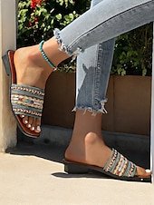 voordelige Vakantiesandalen-Boheemse platte sandalen voor dames – kleurrijke geborduurde bandjes, comfortabele en stijlvolle schoenen voor casual zomerdagen, strand en vakantie
