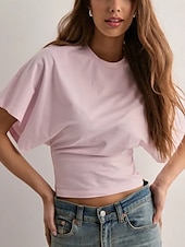billige Plain t-skjorte-Kvinners T-skjorte Ensfarget Enkel Basis Moderne Uformell Halv Erme Rund Utringning Vanlige Topper Daglig Helg Svart Hvit Rosa Brun Sommer