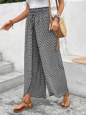 billiga breda ben och hög midja-Kvinnors vida chinos baggy byxor semester mode full längd hög midja blommig elastisk midja tryck komfort utomhus mikro-elastisk semester gata avslappnad svart vit rosa khaki sommar vår