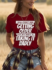 abordables T-shirt Humor &amp; Citations-Femmes T-shirt Graphique Lettre ancien Élégant Classique Manche Courte Col ras du cou Col rond Hauts Réguliers Quotidien Imprimé Noir Blanche Rouge Bleu Vert Été Printemps