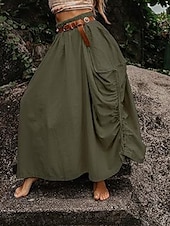 economico Pantaloni-Per donna Gonna Casual Boho Maxi Vita media Gonne Semplice Tasca Micro-elastico Vacanza Uscire Nero Verde militare Rosso Zenzero Estate Cotone Lino