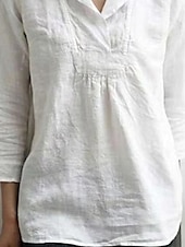 economico Camicie-Per donna Camicia Blusa Camicie di cotone e lino Semplice Essenziale Moderno Casual Manica Lunga Colletto a Camicia Top Regolari Quotidiano Ferie Uscire Nero Beige Estate