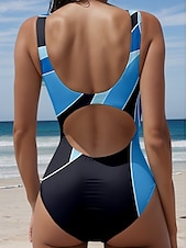 abordables Maillots de bain une pièce-Maillots de Bain Femme Monokini Une Pièce Maillot de Bain Taille Haute Sans Dos Contrôle du Ventre Slim Vacances Plage Imprimé Géométrique U Col Manches Sans Manche Maillots de Bain