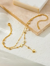 cheap Women&#039;s Bracelet-Women&#039;s Gold-Tone &#039;MOM&#039; Heart Charm Anklet – Double-Layer Crystal Chain Design for Mothers, Elegant Beach Jewelry, Perfect Mother&#039;s Day Gift