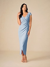 levne Party šaty-Dámské Maxi šaty Zavazovací šaty Elegantní Večírek Narozeniny Svatební Dovolená Svatební host Běžný Pevná barva Krátký rukáv Do V Nebeská modř Léto Jaro Podzim