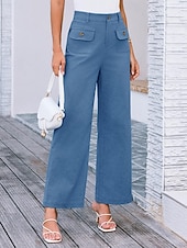 billiga breda ben och hög midja-Dam Brett skaft Byxor Streetwear Kontor Lång Hög midja Slät Ficka Högt snitt Mateial som andas Mjuk Microelastisk Semester Gata Dagliga kläder Svart Vit Gul Rosa Sommar Normal