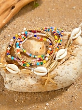 olcso Női karkötő-női boho shell gyöngyös karkötő szett - 7 részes tengeri csillag bűbáj sztreccs karkötő többféle színben nyári strand és üdülő viselethez