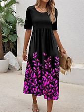 ieftine rochie florală-Pentru femei Rochie Mini Rochii Tricou Rochie A line Rochie de vară Vacanță Casual Zilnic Fit regulat Floral Grafic Manșon scurt Stil Nautic Galben Albastru piscină Mov Trifoi Vară