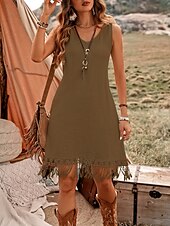 abordables Robe Simple-Robe mini femme robe d&#039;été en couleur unie décontractée quotidienne ajustement régulier graphique sans manches col rond vert armée bleu marine marron été