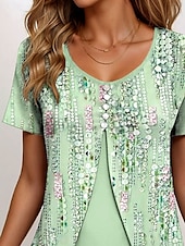 billige Blomster t-skjorte-Dame T skjorte Blomstret Grafisk Elegant Årgang Stilfull Kortermet Crew-hals Rund hals Vanlige topper Daglig Ut på byen Lapper Knapper Lag-på-lag Lysegrønn Rosa Lyseblå Sommer Vår