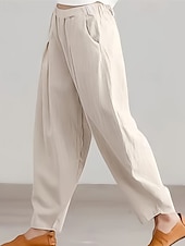 economico Pantaloni in lino e cotone semplici-Per donna Pantaloni in cotone e lino Pantaloni harem Moda Streetwear Comfort Lunghezza intera Misura del girovita medio Semplice Tasca Elastico in vita Comodo All&#039;aperto Confortevole Streetwear