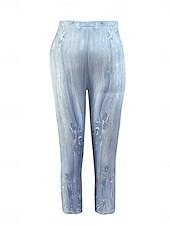 voordelige Blauwe 3D Print-Dames Leggings Capri Broeken 3D Print Hoge Elasticiteit Vakantie Vintage Mode Kuitlengte Hoge Taille Bloemen Grafische Afdrukken Ademend Zacht Rekbaar Formeel Vakantie Kantoor Buff Roze Blauw Amethist