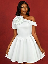 preiswerte Kleine weiße Kleider-Hochzeitskleider A-Linie Ein-Schulter Kurzarm kurz  mini Satin Brautkleider mit einfarbig