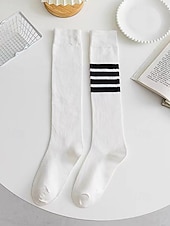 preiswerte Damensocken-Kniehohe, asymmetrisch gestreifte Damensocken – sportliche, über die Wade reichende Baumwollsocken für Schuluniformen für Schüler, Abschlussfeiern, Cheerleading und den Alltag