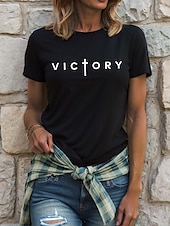 abordables T-shirt Humor &amp; Citations-Femmes T-shirt Chemise en coton Graphique Lettre ancien Élégant Classique Manche Courte Col ras du cou Col rond Hauts Réguliers Quotidien Imprimé Noir Blanche Gris Été Printemps